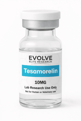 Tesamorelin 10MG synthetic growth hormone releasing hormone analog supplied as a lyophilized powder for laboratory research.